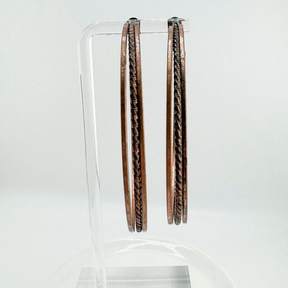 Vintage Large Copper Hoop Earrings Brutalist Statement Filigree Southwestern - Picture 6 of 10